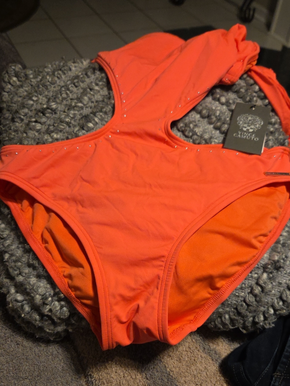 Vince Camuto Bright Orange One-Piece Swimsuit with Stud Accents